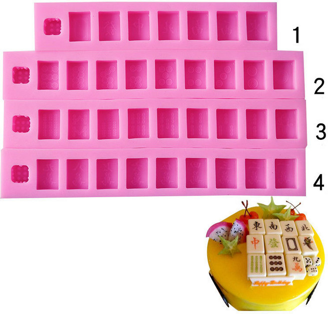 DIY 미니 마작 초콜릿 실리콘 금형 마작 케이크 장식 베이킹 금형 젤리 푸딩 스티커, 4번 만자-핑크 19-138, 1개