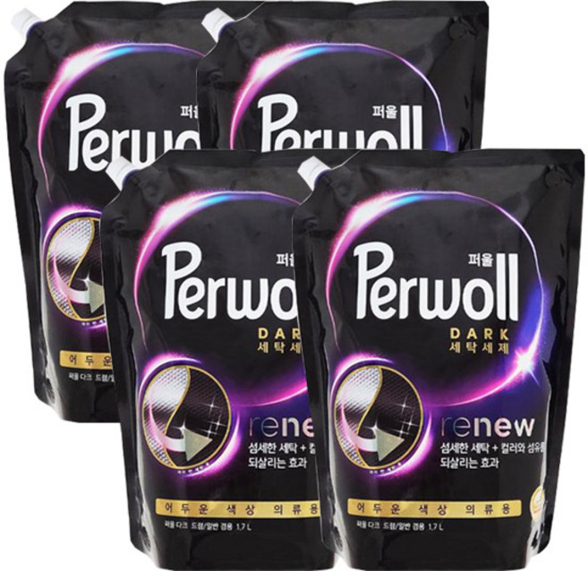 퍼울 다크 일반용 세탁세제 리필, 1.7L, 4개