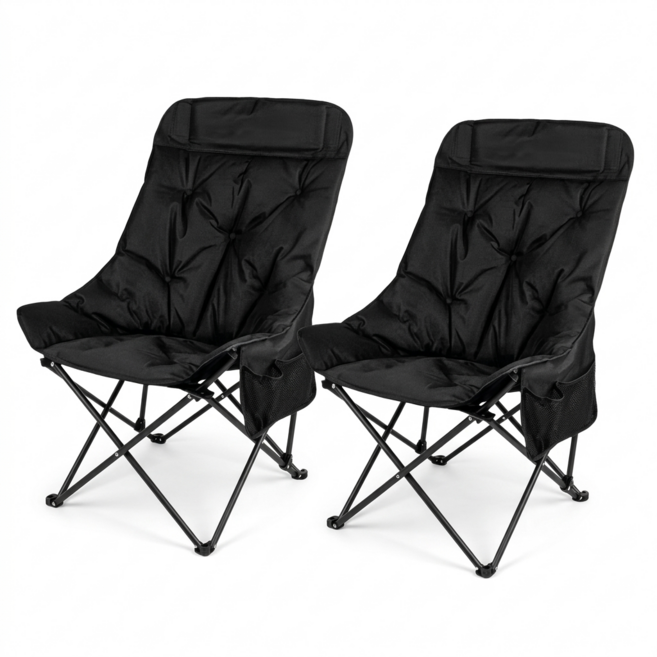 라이프리듬 1+1 쿠션 캠핑 의자 접이식 초경량 릴렉스 체어 낚시 피크닉, 2개, 블랙