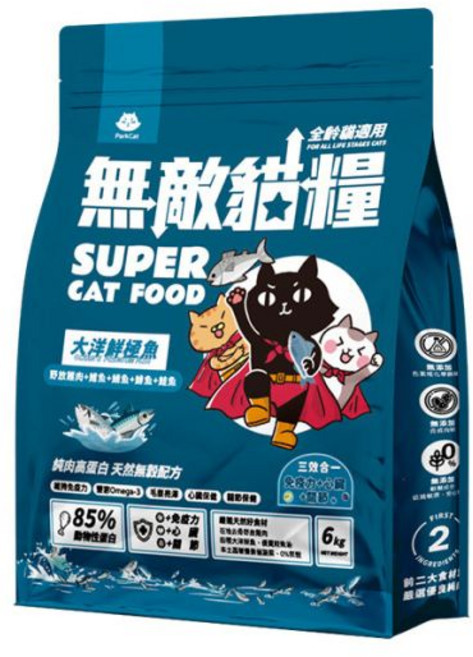 ParkCat 無敵貓糧 大洋鮮魚配方 純肉高蛋白 全齡適用, 6kg, 1個, 大洋鮮魚/n鰹魚、鱸魚、鮪魚、鮭魚