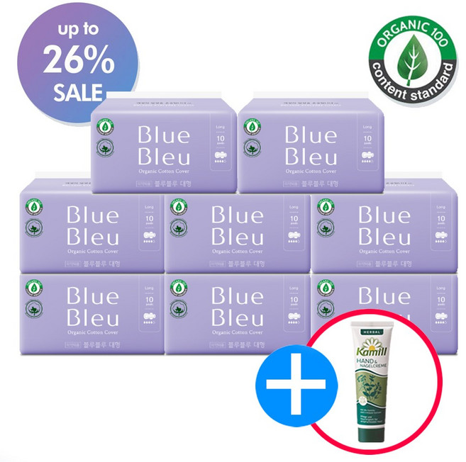 블루블루 유기농 생리대 대형8팩 (사은품증정), 8개, 10개입, 대형