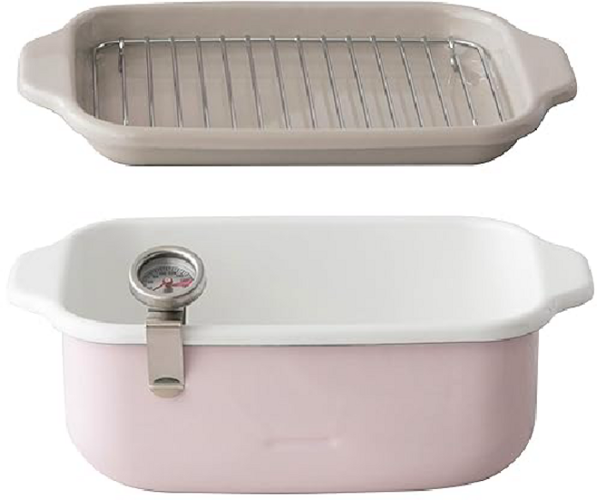 후지호로 직사각형 프라이어 핑크 IH튀김망 온도계 포함, 3 바구니 : 일반