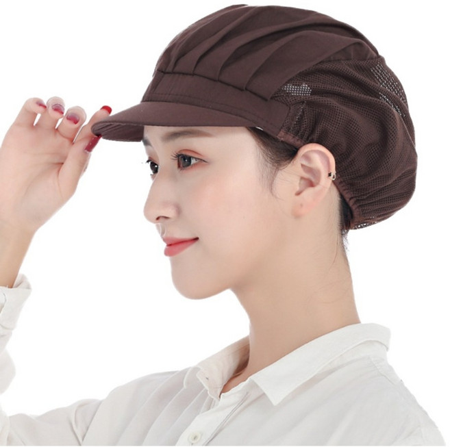 비바로드 위생모자 주방 조리 모자, 하프매쉬, 3개, 브라운