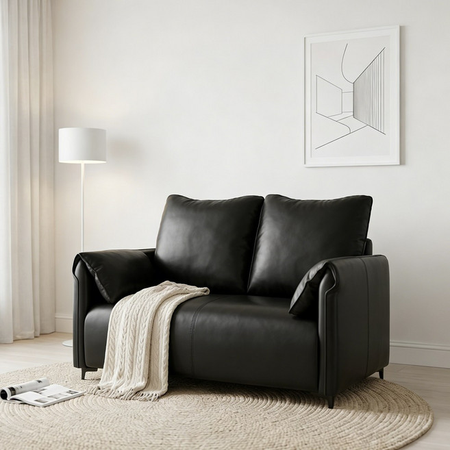 하루꿈 인테리어 소파 디자인 패브릭 대형 2/3인용 가죽 쿠션 포함 프리미엄 거실 쇼파, 120cm 블랙