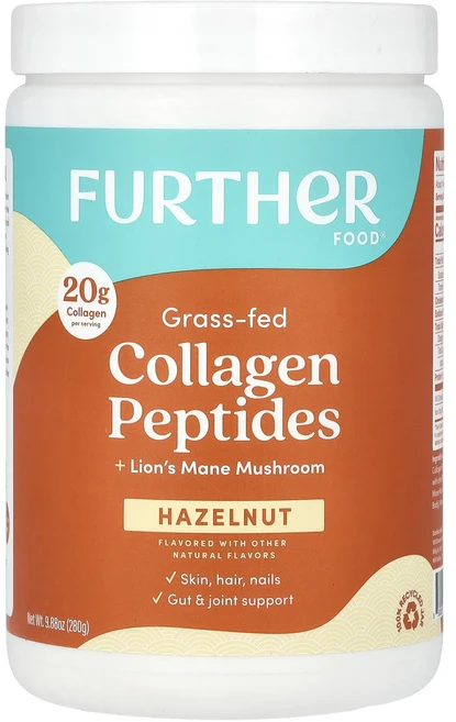 Further Food 목초 사육 콜라겐 펩타이드 + 노루궁뎅이버섯 헤이즐넛 280g(9.88oz), FurtherFood목초사육콜라겐펩타이드노루궁뎅이버섯헤, 280g, 1개 - 쿠팡