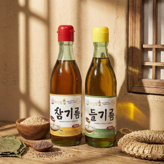 맛군 저온압착 참기름 들기름 100% 통참깨, 들기름 350ml 1병