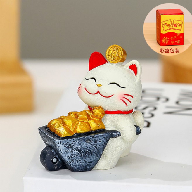 머니드림 돈들어오는 마네키네코 재물 인테리어소품 황금 돈나무 복고양이 장식 개업 집들이 명절선물, 금수레고양이(단독)