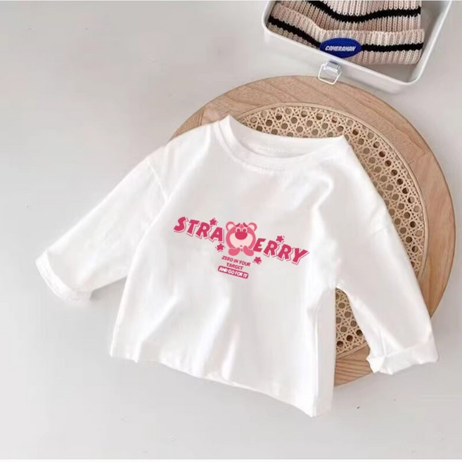 유아 흰색 100% 면티셔츠 26년 봄 가을 데일리룩 캐릭터 프린팅