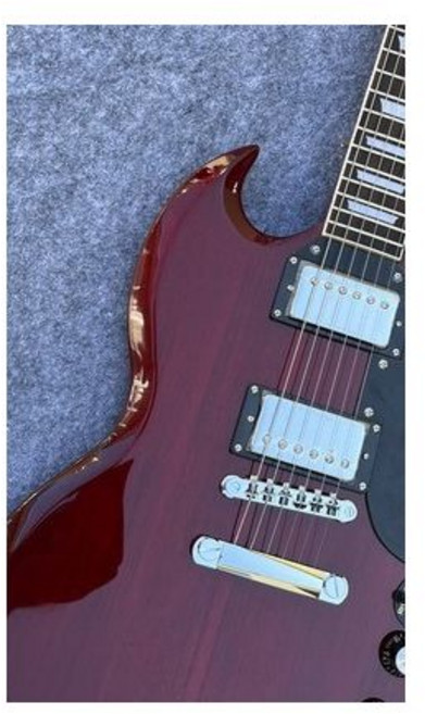 기타 맞춤형 SG 일렉트릭 기타 화이트 컬러 실버 액세서리 로즈우드 지판 제공 재고 빠른 배송, 버건디, 1개