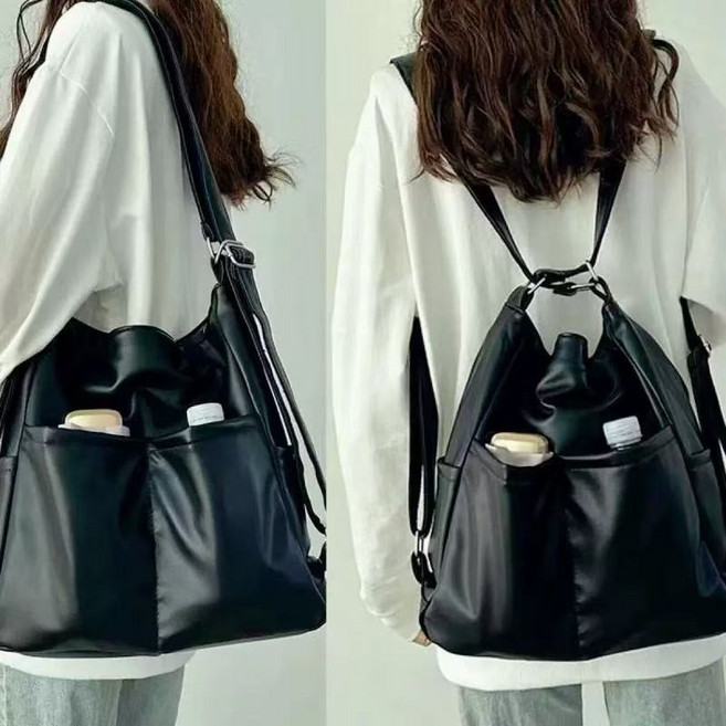 多功能雙肩斜挎包 女 兩用通勤包包 新款上課託特包 單肩挎包 通勤包 上班包包 媽媽包 包包女, 黑色【防水塗層 加厚加固】