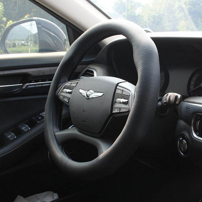 베베카 차량용 핸들커버 냄새없는 논슬립 봉제 자동차핸들카버 슬림핏 무봉제 그립감 370mm~380mm, 블랙