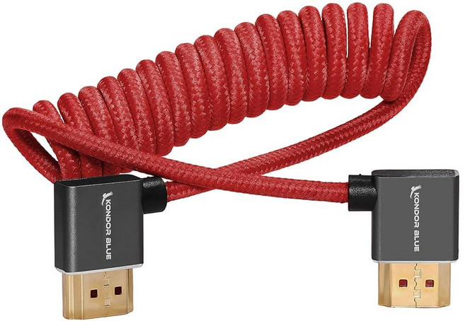 KONDOR BLUE x Gerald Undone| 직각 풀 HDMI 2.0 코일 케이블 30.5-61cm(12-24인치) 브레이드 | 타입 A 수 - 수 3D 4K 60H, Red, 12"-24"