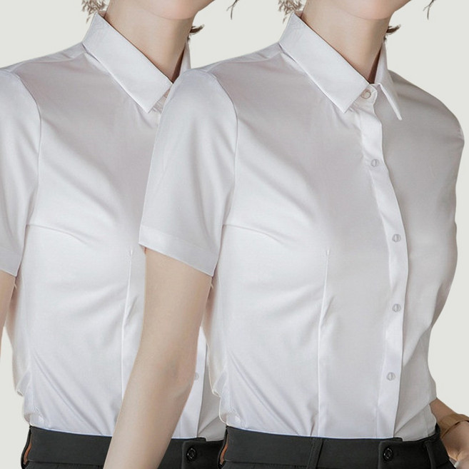 [1+1] 로로비 슬림핏 여성 반팔 셔츠 캐주얼 여름 정장 카라 블라우스
