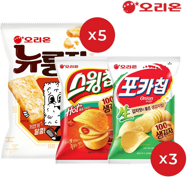 오리온 뉴룽지5+포카칩어니언3+스윙칩볶음고추3개, 11개, 60g