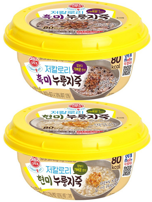 오뚜기 Light&Joy 저칼로리 현미누룽지죽 215g 6개+흑미누룽지죽 215g 6개(총 12개), 12개