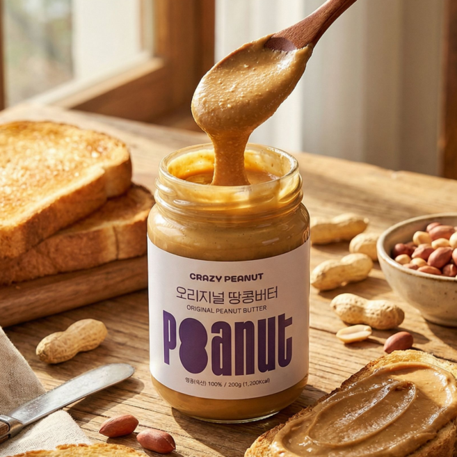 크레이지피넛 땅콩버터 무설탕 100% 국산 땅콩 버터 잼 오리지널, 500g, 2개