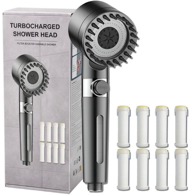 핏룸 고수압 3단조절 수압상승 필터 샤워기헤드, DARK GRAY, 1개