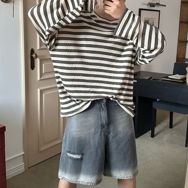 바캉스 긴팔 티셔츠 쭉티 면티 스판 여름긴팔티 커플티셔츠 비치웨어 남친룩 라운드 남여공용 오버핏 박시 빅사이즈 단가라