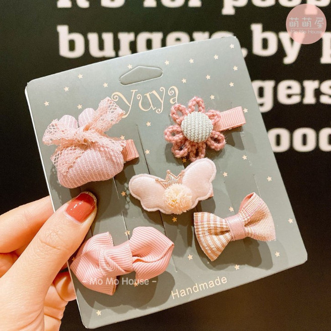 萌萌屋 韓國風格女童髮飾 寶寶髮夾組 粉色蝴蝶結花朵髮卡