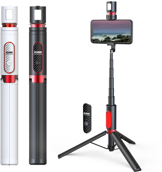 조명LED 블루투스 셀카봉 삼각대 SEL-LT950z, 블랙레드, 1개