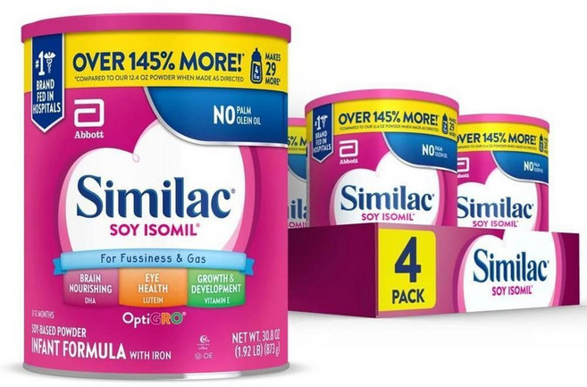 Similac 씨밀락 소이 이소밀 식물성 단백질 유아 분유 873g, 4개