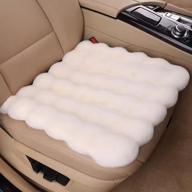겨울 차량용 인조 토끼 털 방석 앞좌석 따뜻한 보온 시트, 1개, 아이보리