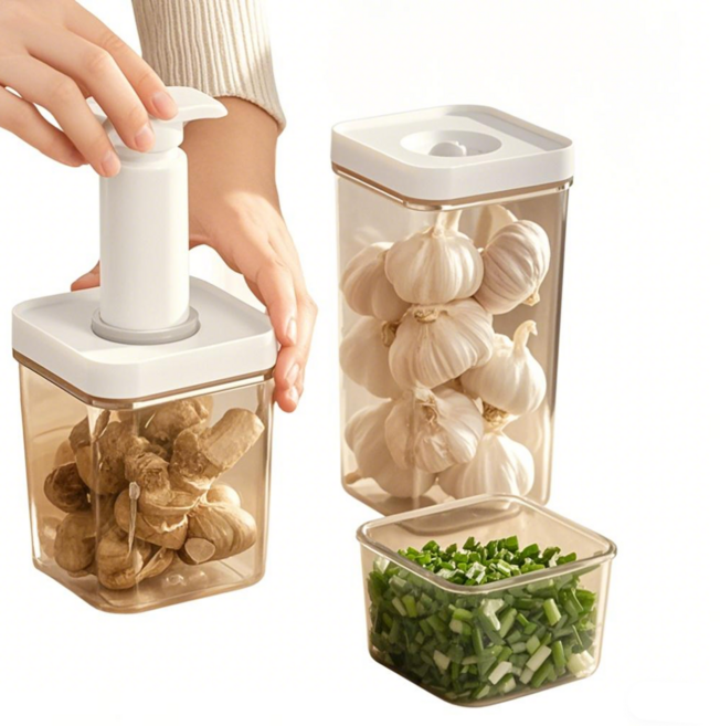 Modora 진공 밀폐 용기 식품 신선도 보관 진공 펌프 증정, 4개, 450ml + 750ml + 1300ml