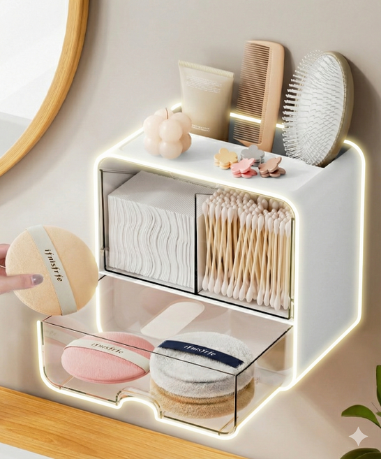 모노리 무타공 미니 다용도 화장품 수납 정리함 벽걸이, 투명화이트, 1개