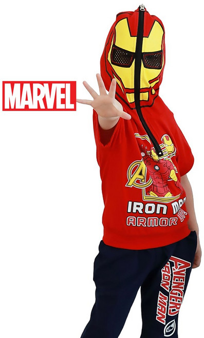 반팔 마블정품 아이언맨 가면 상하복 바지 세트 히어로