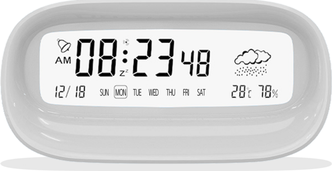 콜콜러브 알람시계 디지털 알람시계 무소음 스누즈 기능 온습도 감지 테이블용 시계 타이머 기능, 흰색
