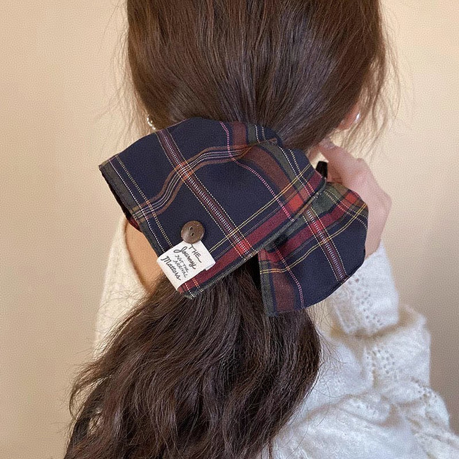 모미엘 체크패턴 빅사이즈 곱창밴드 머리끈