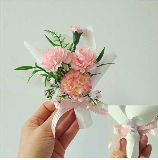 카네이션 납골당 미니꽃다발 조화 3컬러(큐방 양면테이프포함)추모 봉안당 조화, 1개, 연핑크