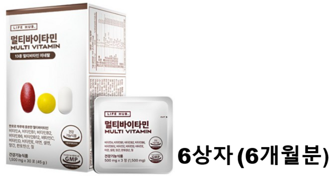 라이프허브 올인원 멀티바이타민 13종 미네랄 30포 (30일분), 6박스, 30정