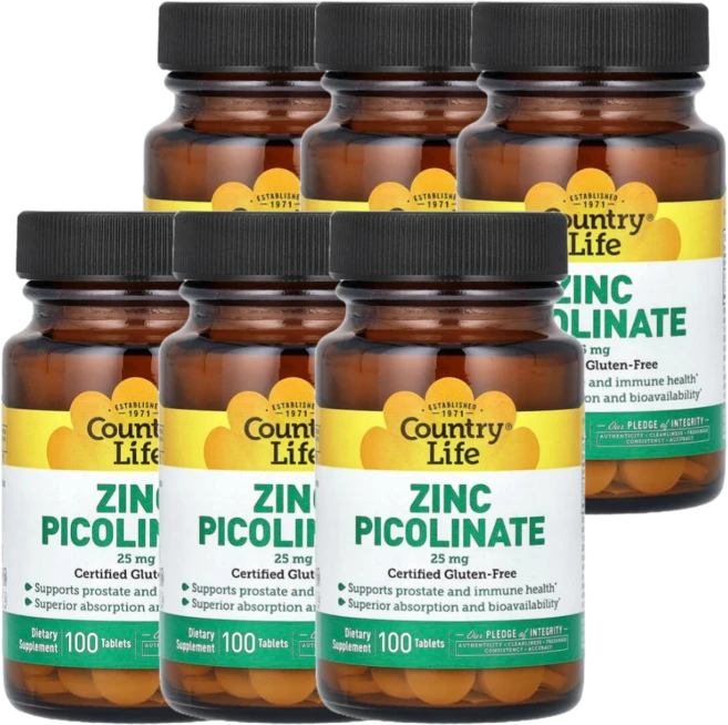 컨트리라이프 징크 아연 피콜리네이트 25mg 100정, 6개 - 쿠팡