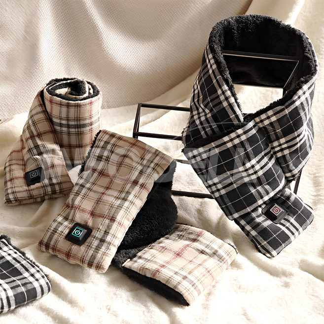 [TV홈쇼핑정품 인포벨]후끈후끈 열도리 겨울 발열 보온 여성 남성 온도조절 등산 낚시 보아털 목도리, 체크블랙, JW-100237