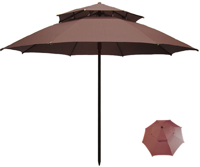 더핏 2층 고정식 야외 카본 고급 대형 파라솔, 브라운