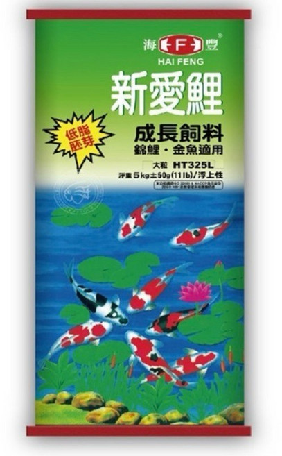 帥哥水族【海豐】新愛鯉 5kg 袋 低脂 胚芽 成長【中大/大粒】浮上性 錦鯉 HT325L HT325M 錦鯉飼料, 1個, 大粒（7.5-8.2mm）