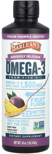Barlean's Seriously Delicious 피쉬 오일에서 추출한 오메가3 패션 파인애플 스무디 454g(1lb) Barlean's (발린스), Passion Pineapple Smoothie, 8 Fl Oz, 1개 - 쿠팡
