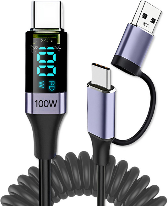 딜러버 스프링 100w c to c타입 초고속 충전기케이블, 1개, 1.8m, 블랙