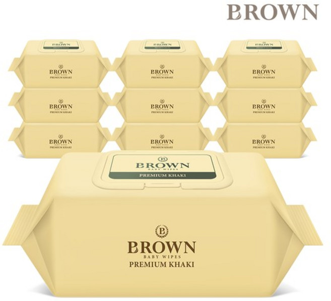 [브라운]프리미엄 카키 아기물티슈 70매 캡 10팩 레이온100% 생분해원단, 73g