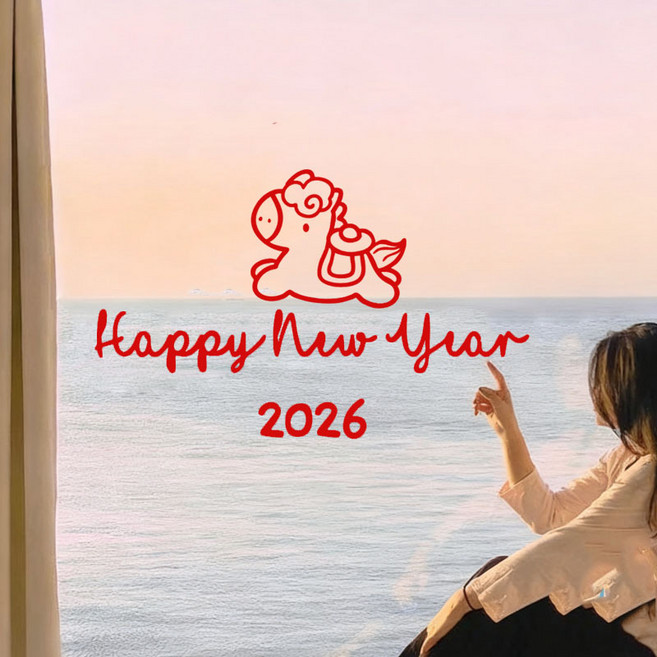 2026 새해 창문 스티커 정전기 유리 장식 해피뉴이어 파티 데코, 골드