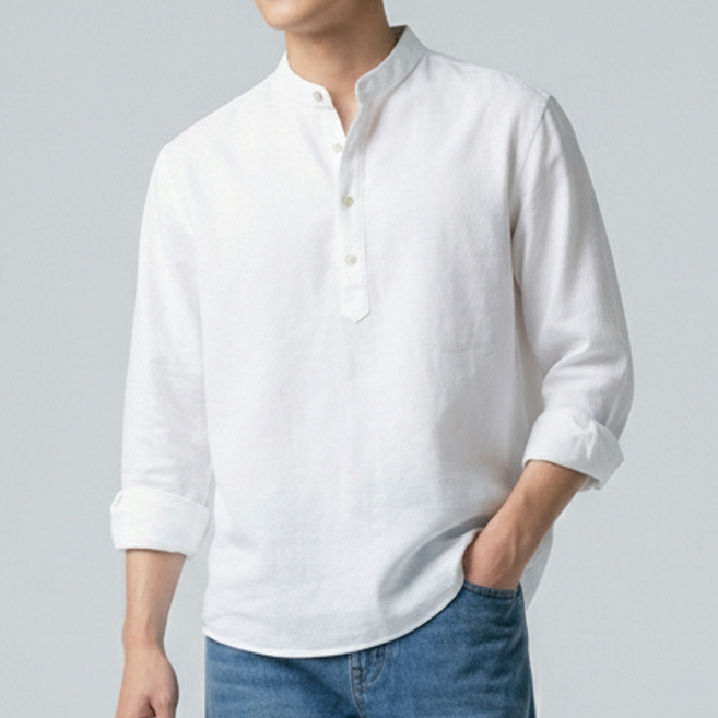 리얼슬로우 옥스포드 긴팔 헨리넥 셔츠 RSSH3005