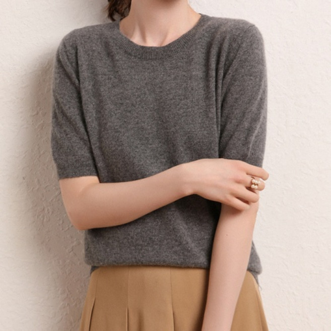 뚜라미 여성 부드러운 비스코스 니트 라운드넥 반팔 티