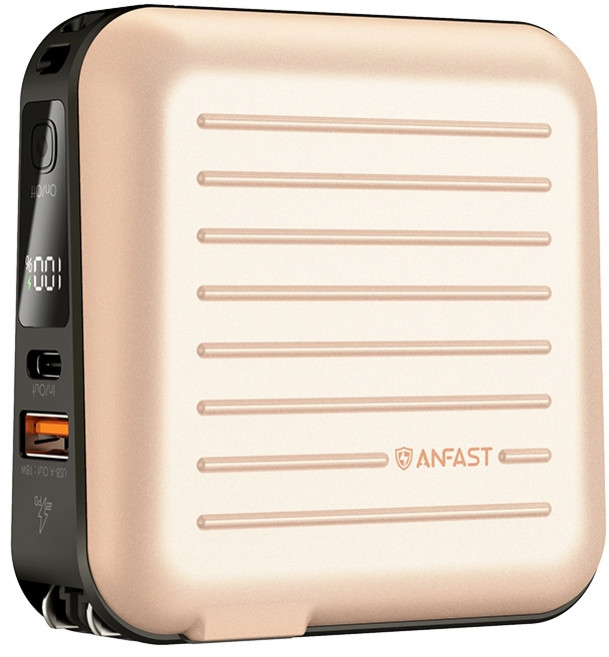 ANFAST 15000mAh多合一行動電源 牆插直充 自帶雙線 隱藏支架 PD20W快充 55Wh可登機 適用iPhone 16 MacBook 三星 附收納包 正版台灣公司貨, 粉探險+送原廠收納包