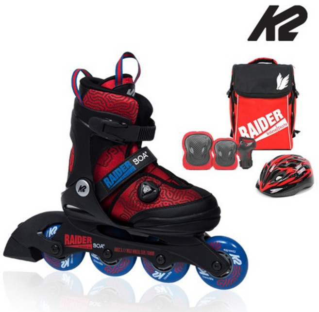 [K2] 레이더보아 레드블루 아동인라인 사이즈조절 가방+보호대+헬멧[풀], 01_S [170~205mm], 03_가방보호대 헬멧 [블루], 1개