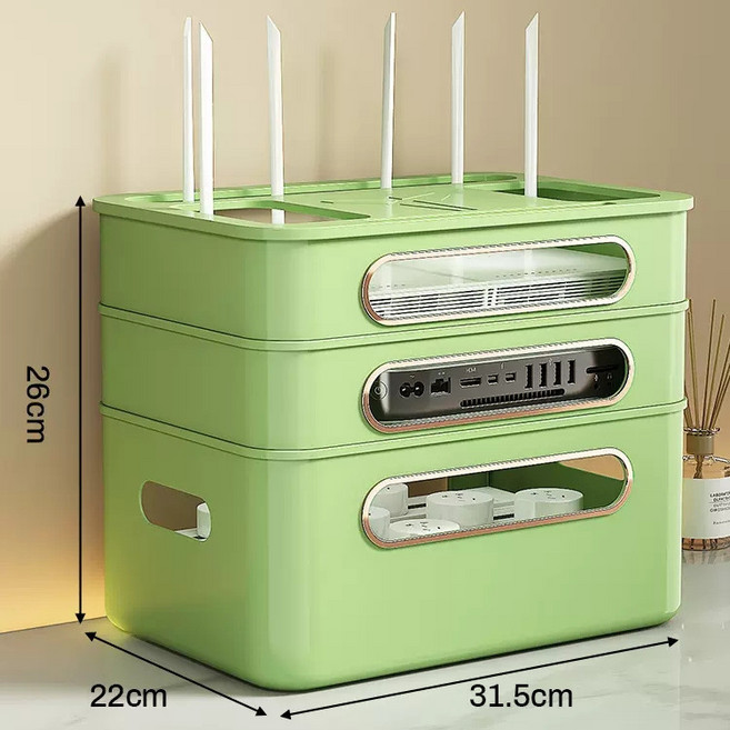 거와스 멀티탭 리모컨 공유기 셋톱박스 정리함, 그린, 1개