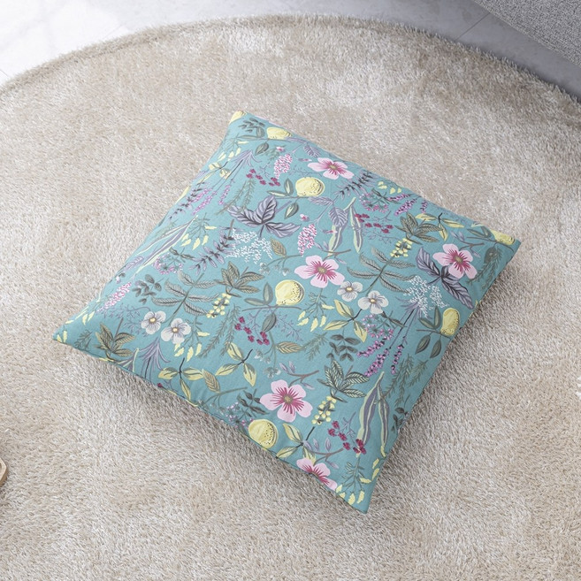 올뎃홈 화사한 플라워방석 방석커버 린넨방석 꽃무늬 커버분리형 50x50 4종택1, 꽃바람방석커버-민트