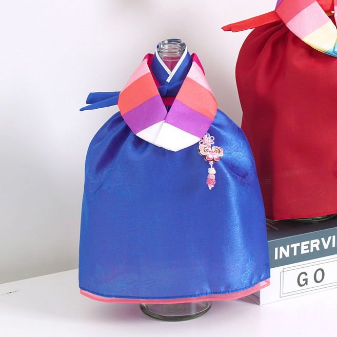 인테리어 소품 외국인선물 전통 남녀 한복 미니어처 신랑 신부 오브제 와인커버, HM13-BL(파랑)