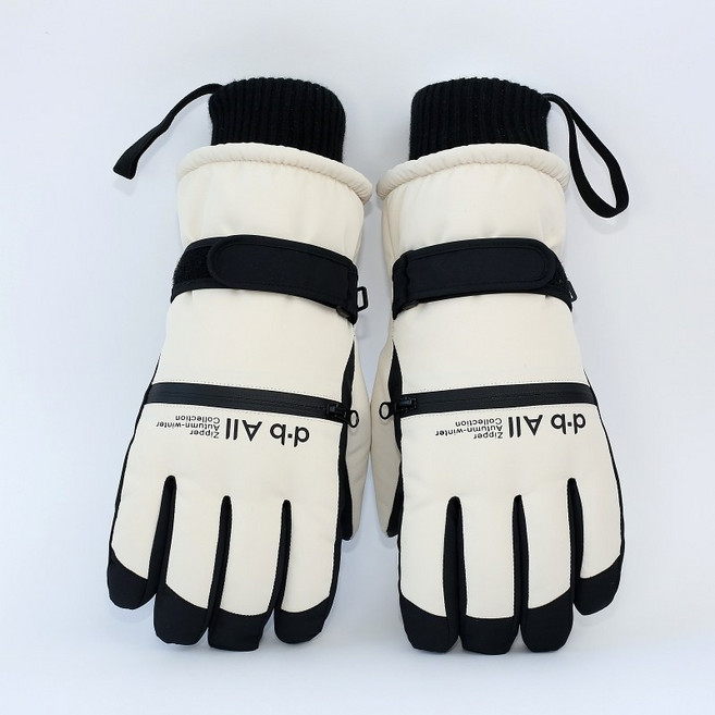 디브올 카드수납 스마트터치 방수 방한 스키 보드 커플장갑, 여성용 아이보리, 1개