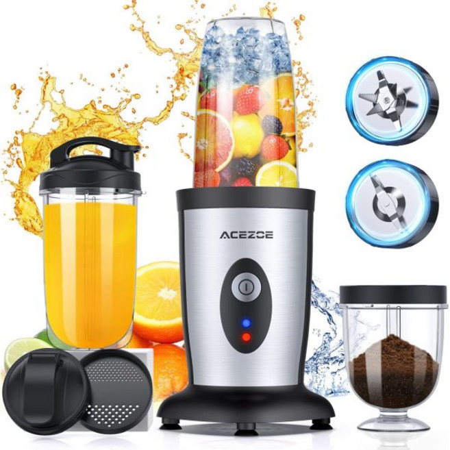퍼스널 블렌더 쉐이크 앤 스무디 3D 6잎 850W 휴대용 원버튼 믹서 2x17oz 병 BPA 프리 키친 이유식 분쇄 주스, Sliver, Sliver